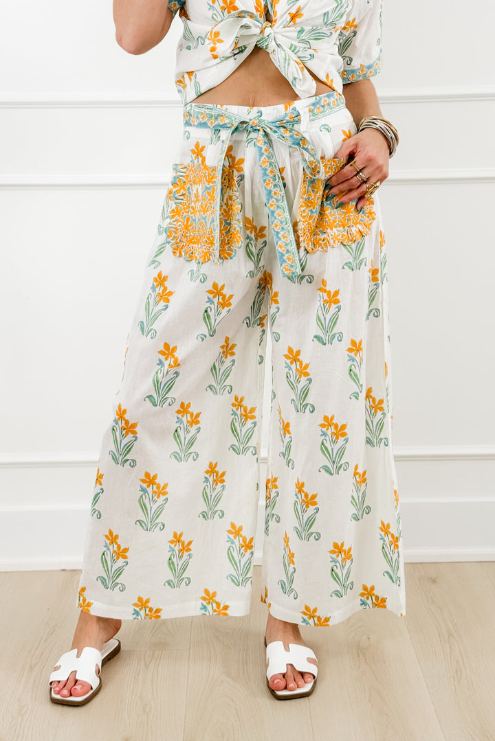 POL Floral Print Wide Leg Pants with Patch Pockets - Freckled Poppy