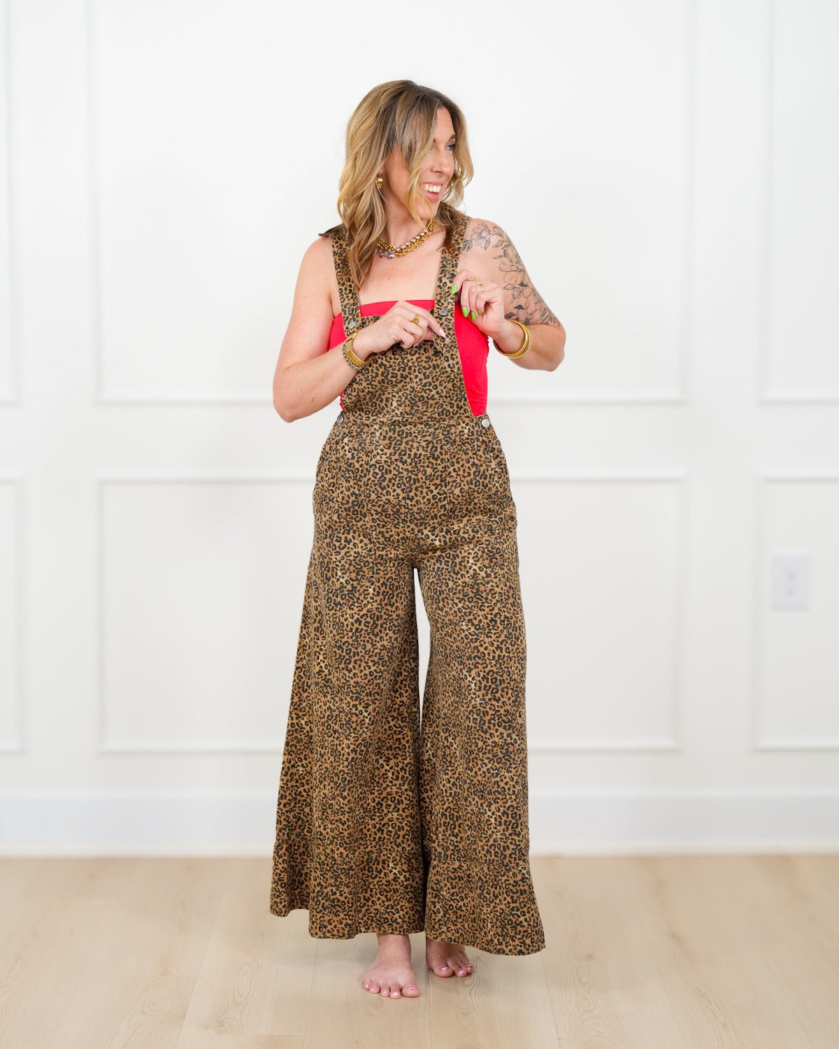 Plus/Reg Leopard Print Wide Leg Overall - Freckled Poppy