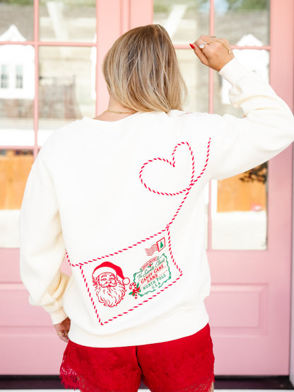 Santa Letter Envelope Pocket Fleeced Terry Sweatshirt