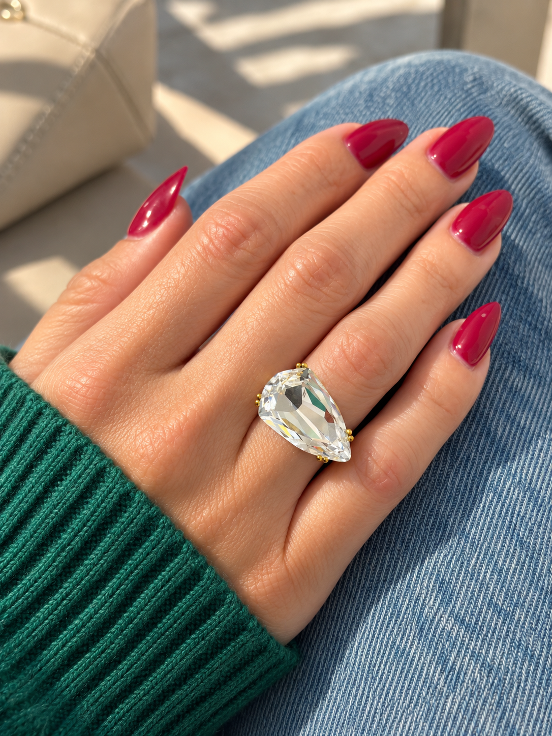 Crystal Teardrop 18k Gold Plated Ring