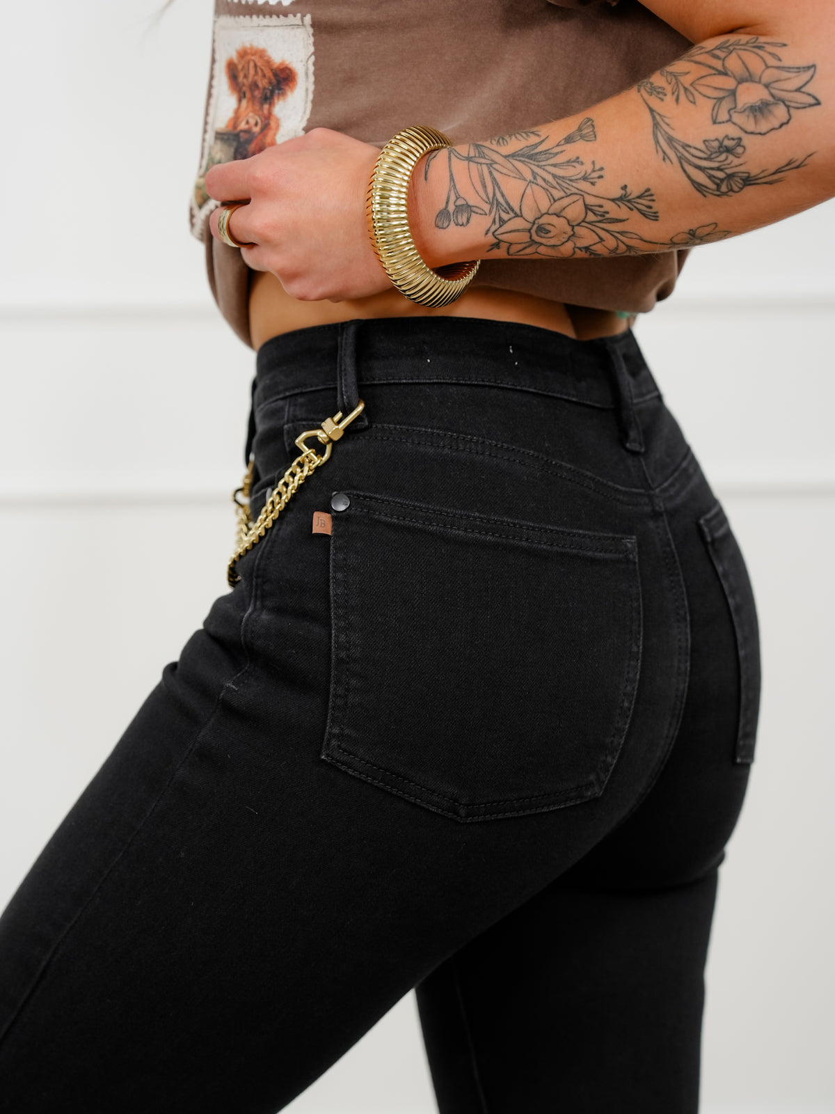 Judy Blue High Rise Black Petite/Reg Tummy Control Bootcut Jeans - Freckled Poppy