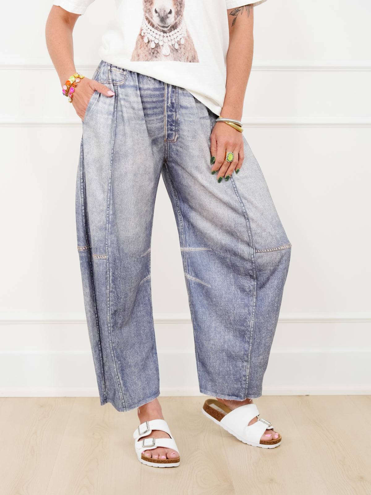 Restock! Plus/Reg Acid Print Elastic Waist Barrel Pants - Freckled Poppy