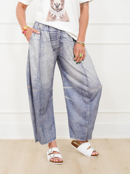 Restock! Plus/Reg Acid Print Elastic Waist Barrel Pants - Freckled Poppy