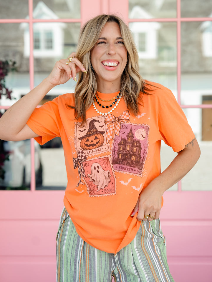 Plus/Reg Short Sleeve Halloween Stamps Graphic Tee - Freckled Poppy