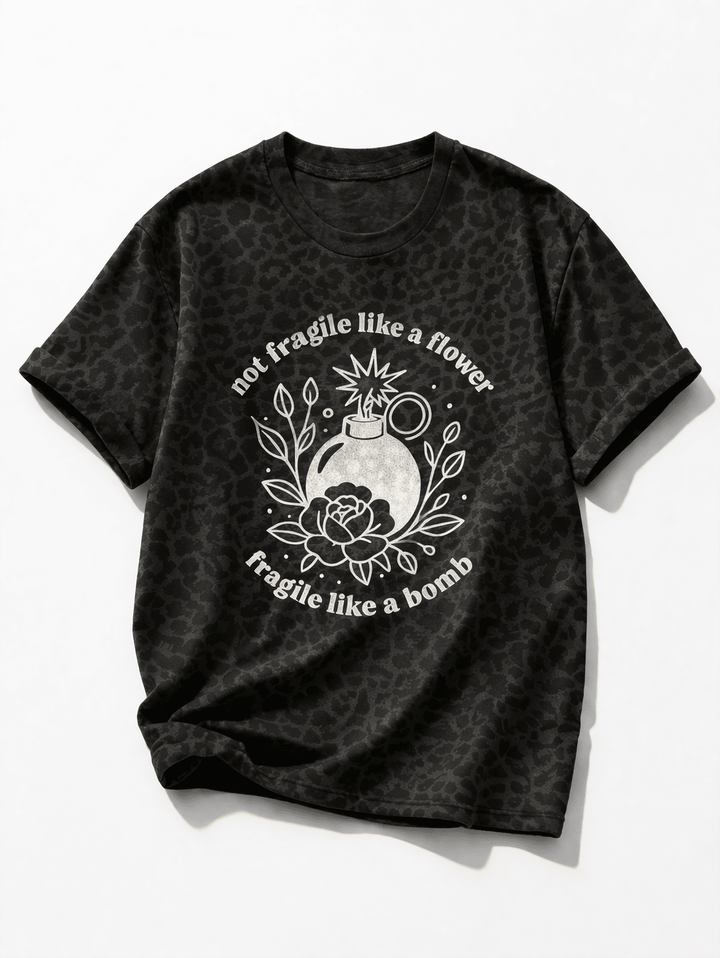 Plus/Reg Short Sleeve "Not Fragile Like A Flower ..." Graphic Tee - Freckled Poppy