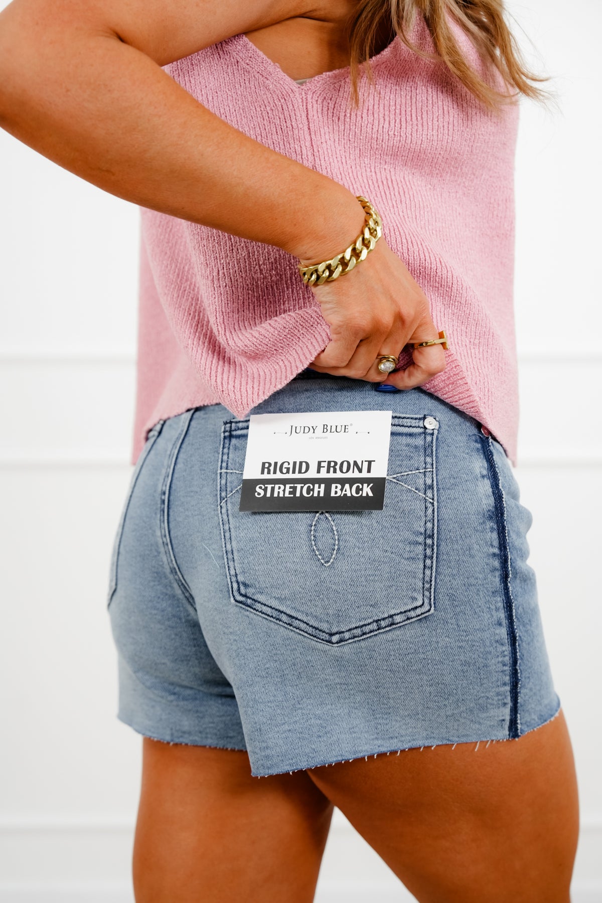 Judy Blue Medium Wash Rigid Magic Cut Off Shorts with Raw Side Seam - Freckled Poppy