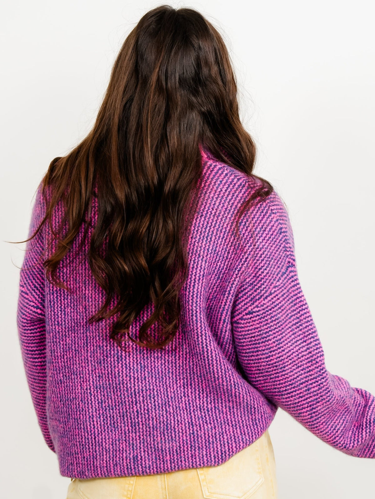 Striped Long Sleeve Mock Neck Sweater Cardigan With Colorful Buttons - Freckled Poppy