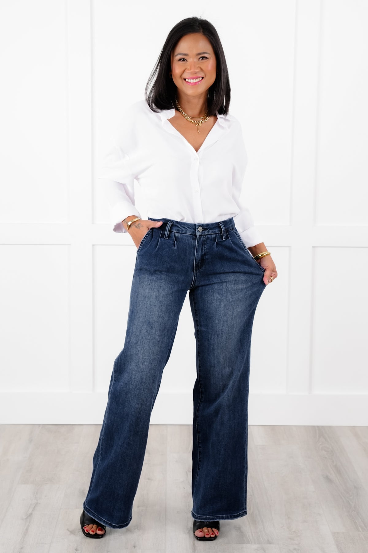 Mica High Rise Dark Wash Wide Leg Jeans - Freckled Poppy