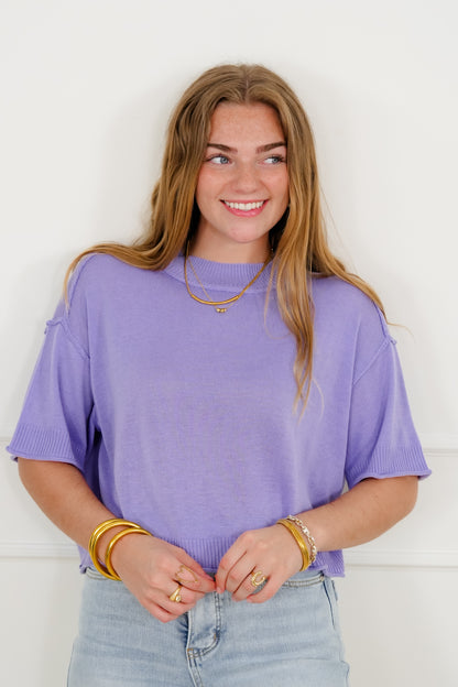 Short Sleeve Sweater with Reverse Seams - Freckled Poppy