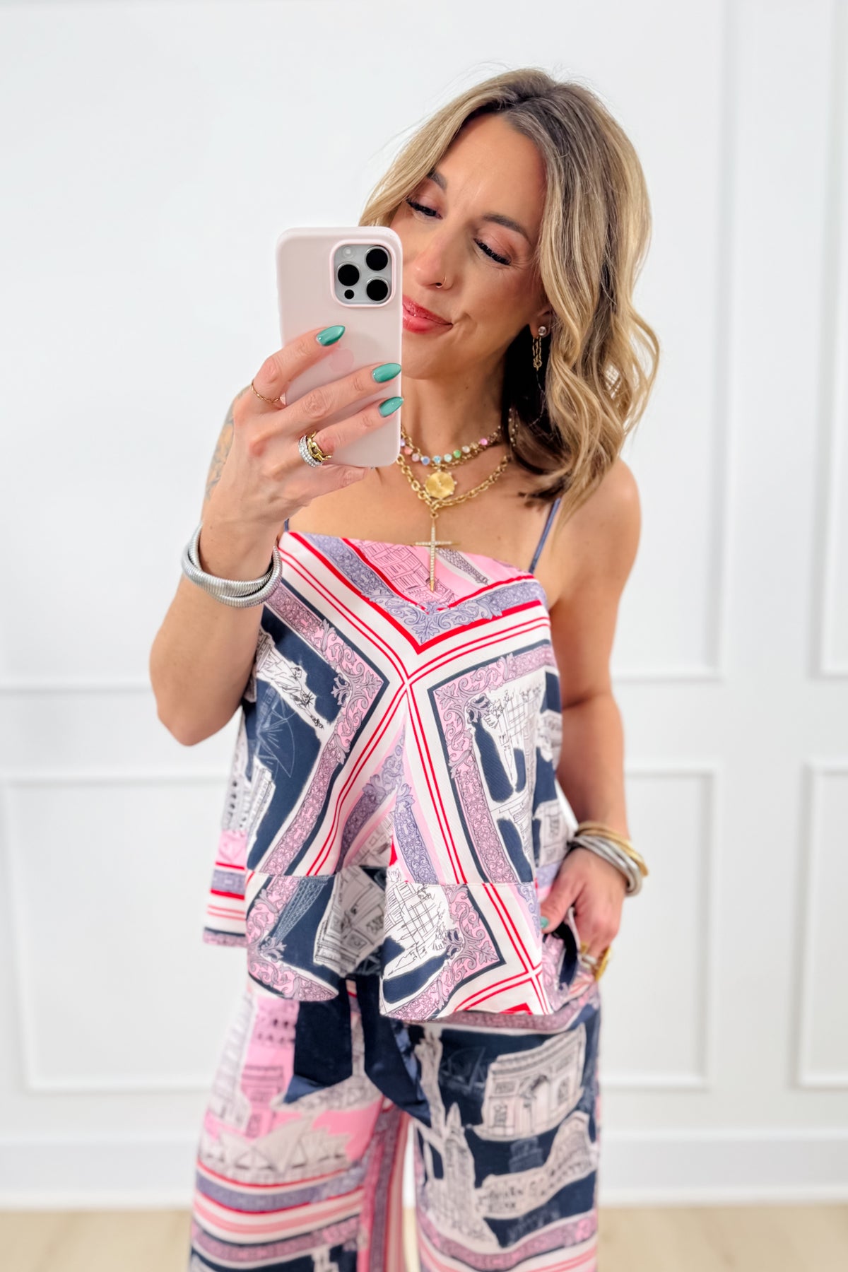 Destination Print Tank Top With Back Tie - Freckled Poppy