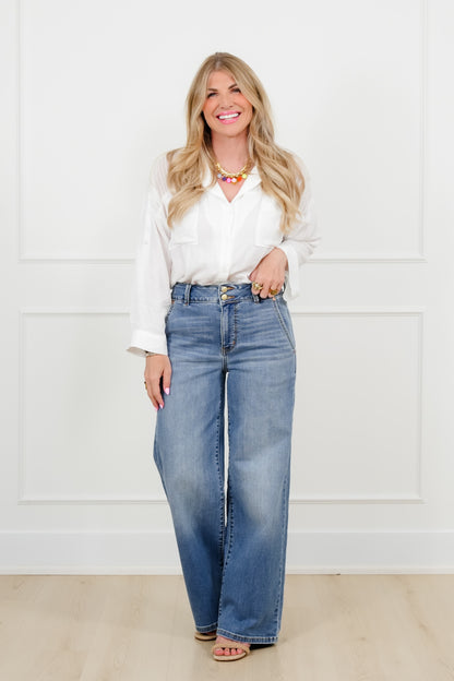 Judy Blue High Rise Medium Wash Multiple Inseam Column Jeans with Trouser Styling - Freckled Poppy