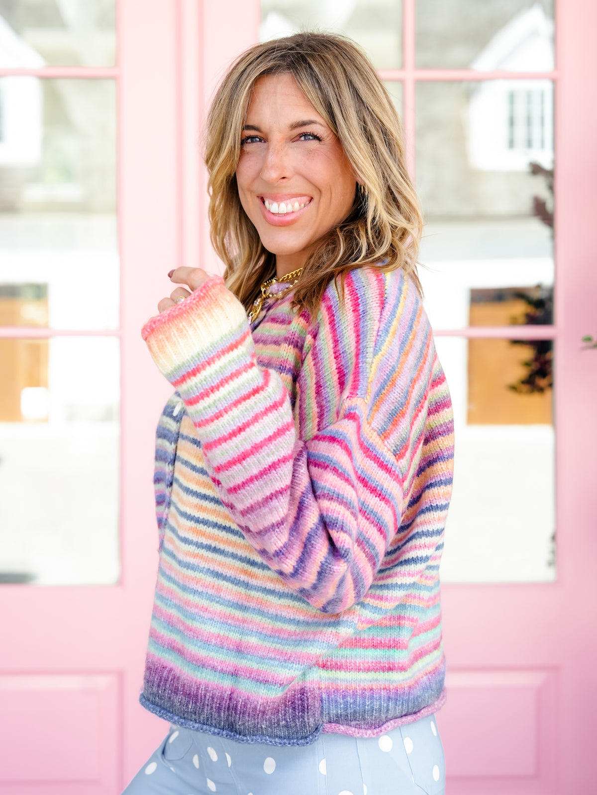 Rainbow Stripe Long Sleeve Button Down Cardigan - Freckled Poppy