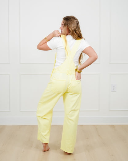 Yellow Washed Twill Barrel Leg Overalls - Freckled Poppy
