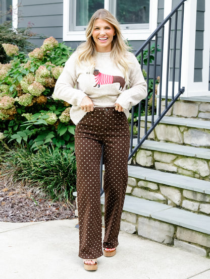 Cello High Rise Brown Polka Dot Wide Leg Jeans