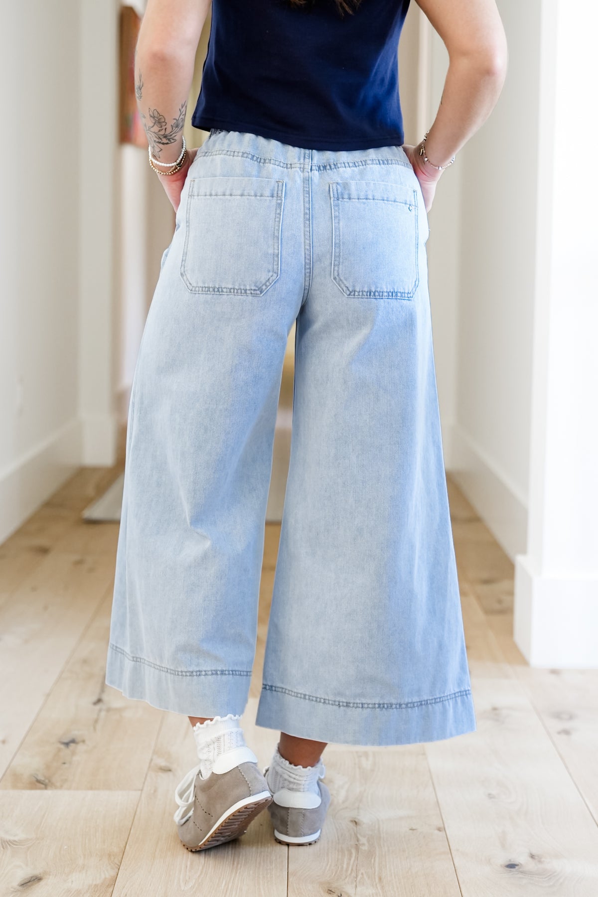 Mica Girl on the Go High Rise Light Wash Wide Leg Crop - Freckled Poppy
