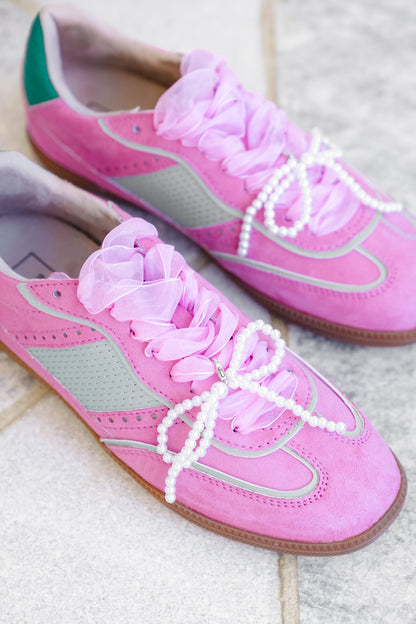 Shu Shop Lace Up Sneaker with Pearl Bow - Freckled Poppy