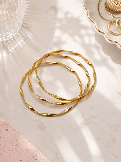 Gold 3 Piece Twisted Bangle Set - Freckled Poppy