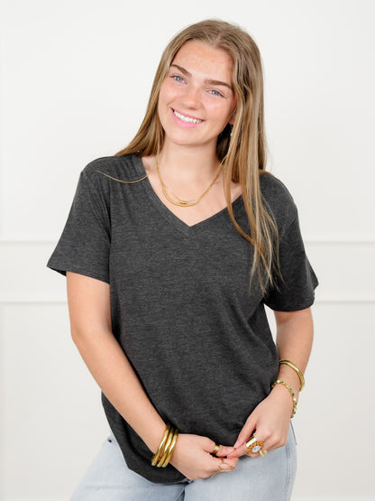 Door Buster! Plus/Reg Zenana Cotton Short Sleeve V Neck Tee - Freckled Poppy
