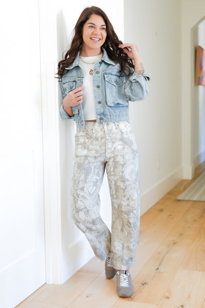 Restock! Saige High Rise Sand Tummy Control Barrel Camo Jeans - Freckled Poppy