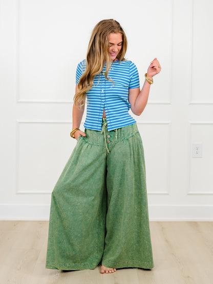 Stripes Short Sleeve Button Down Top - Freckled Poppy
