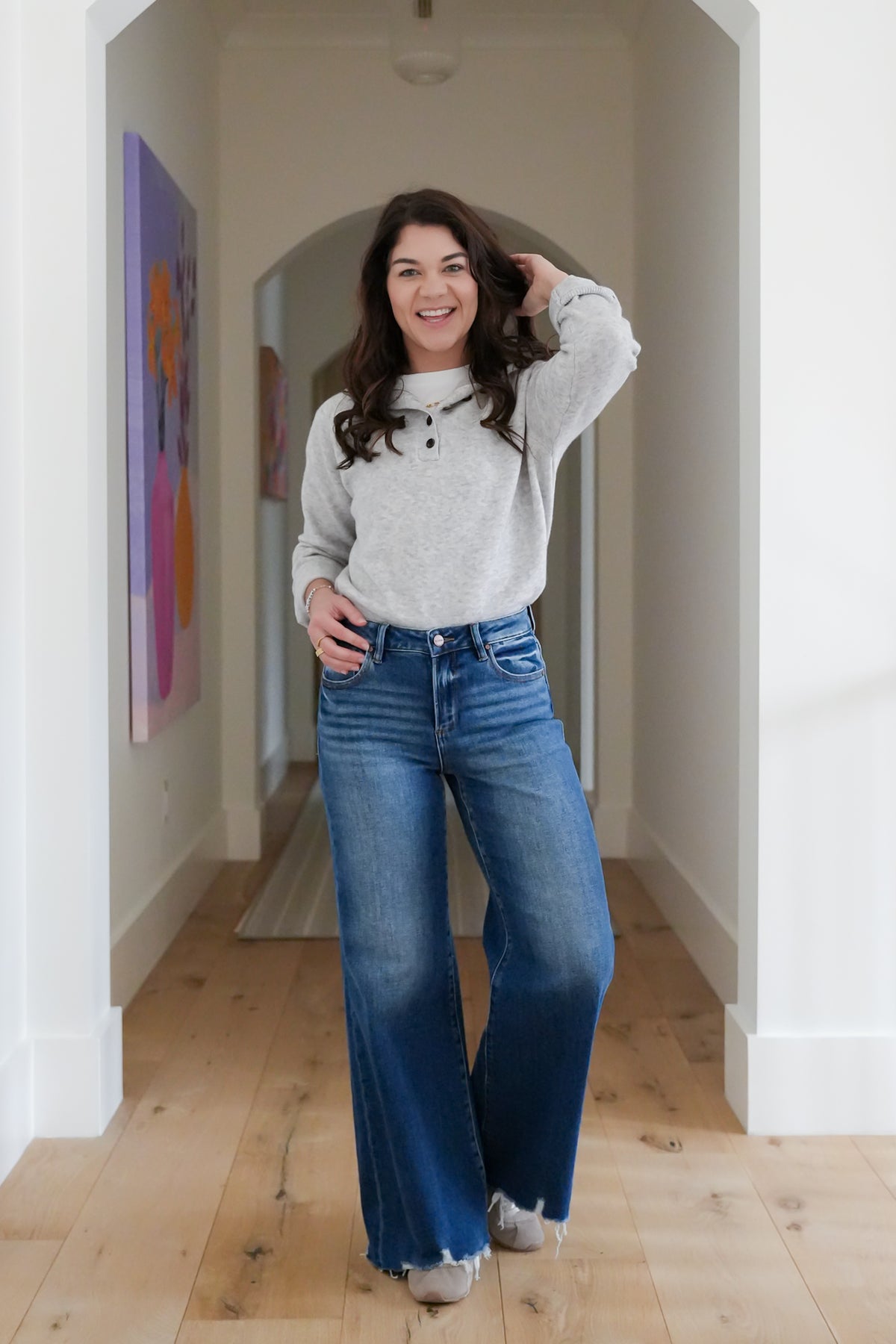 Risen High Rise Dark Wash Wide Leg Jeans - Freckled Poppy
