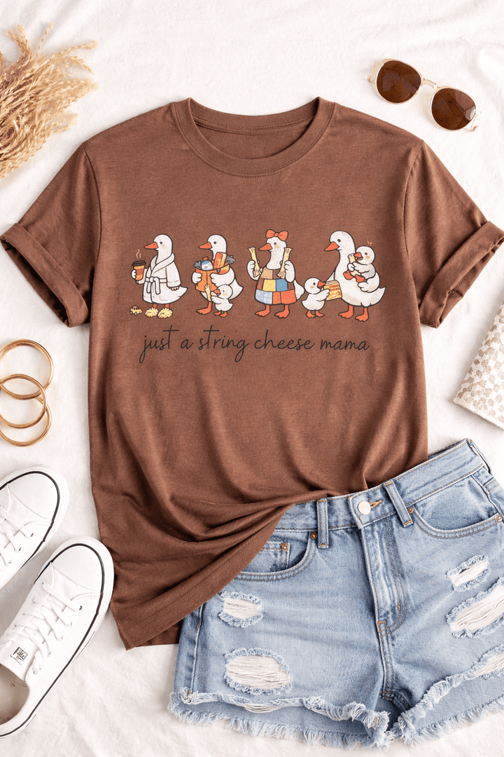 Plus/Reg Short Sleeve "Just a String Cheese Mama" Graphic Tee - Freckled Poppy