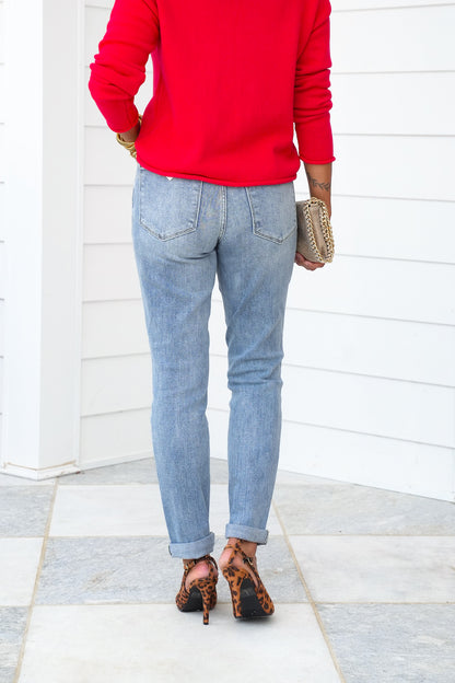 Judy Blue Work From Home Mid Rise Bleach Washed Boyfriends - Freckled Poppy
