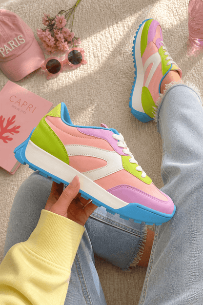 Restock! Chunky Retro Sneaker with Mixed Panel Design - Freckled Poppy