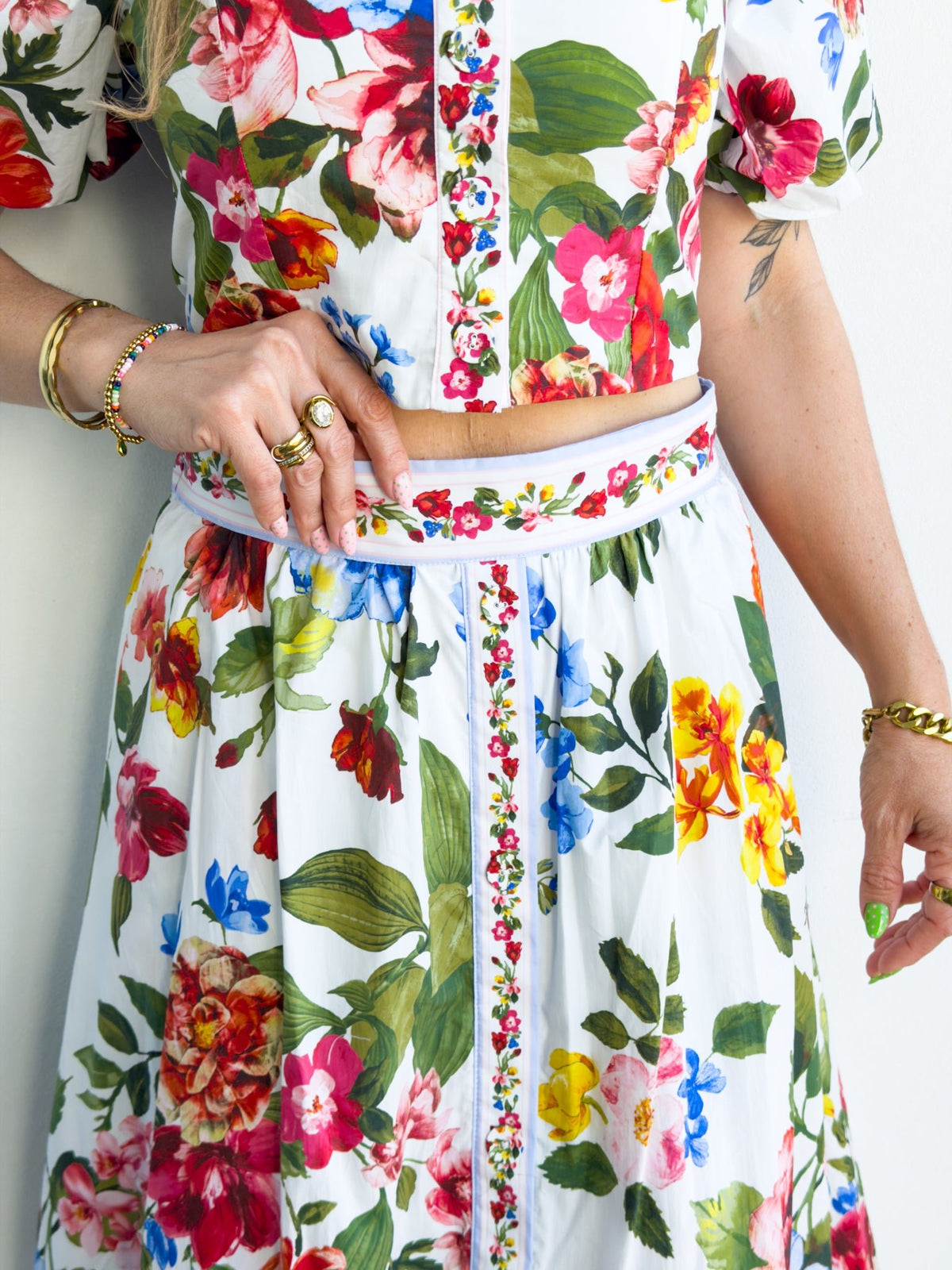 Floral Border Print Midi Skirt with Pockets - Freckled Poppy