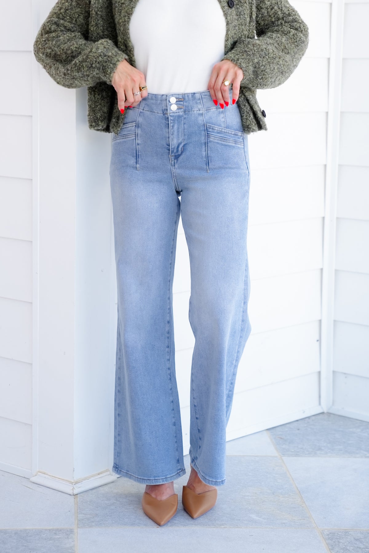 Mica High Rise Light Wash Wide Leg Jeans - Freckled Poppy
