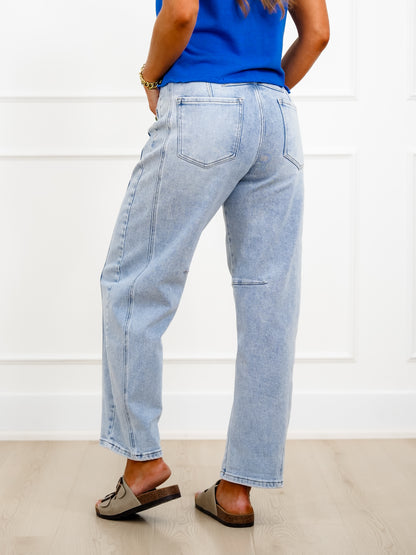 Restock! Risen The Hollis Light Wash Boyfriend Cuffed Barrel Jeans - Freckled Poppy