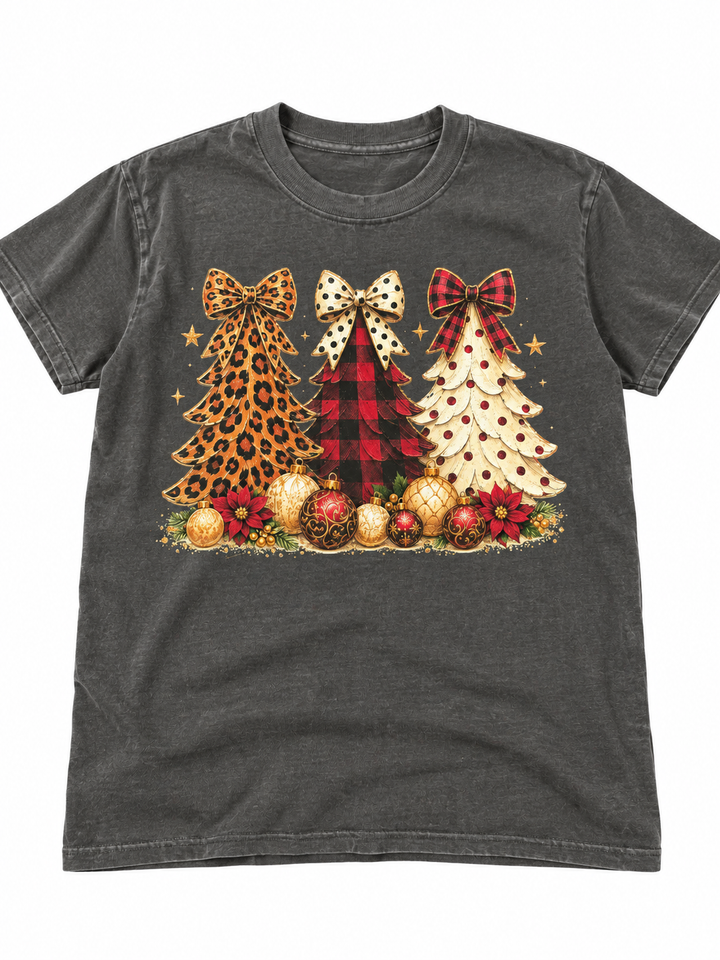 Plus/Reg Short Sleeve Coquette Christmas Trees Graphic Tee - Freckled Poppy