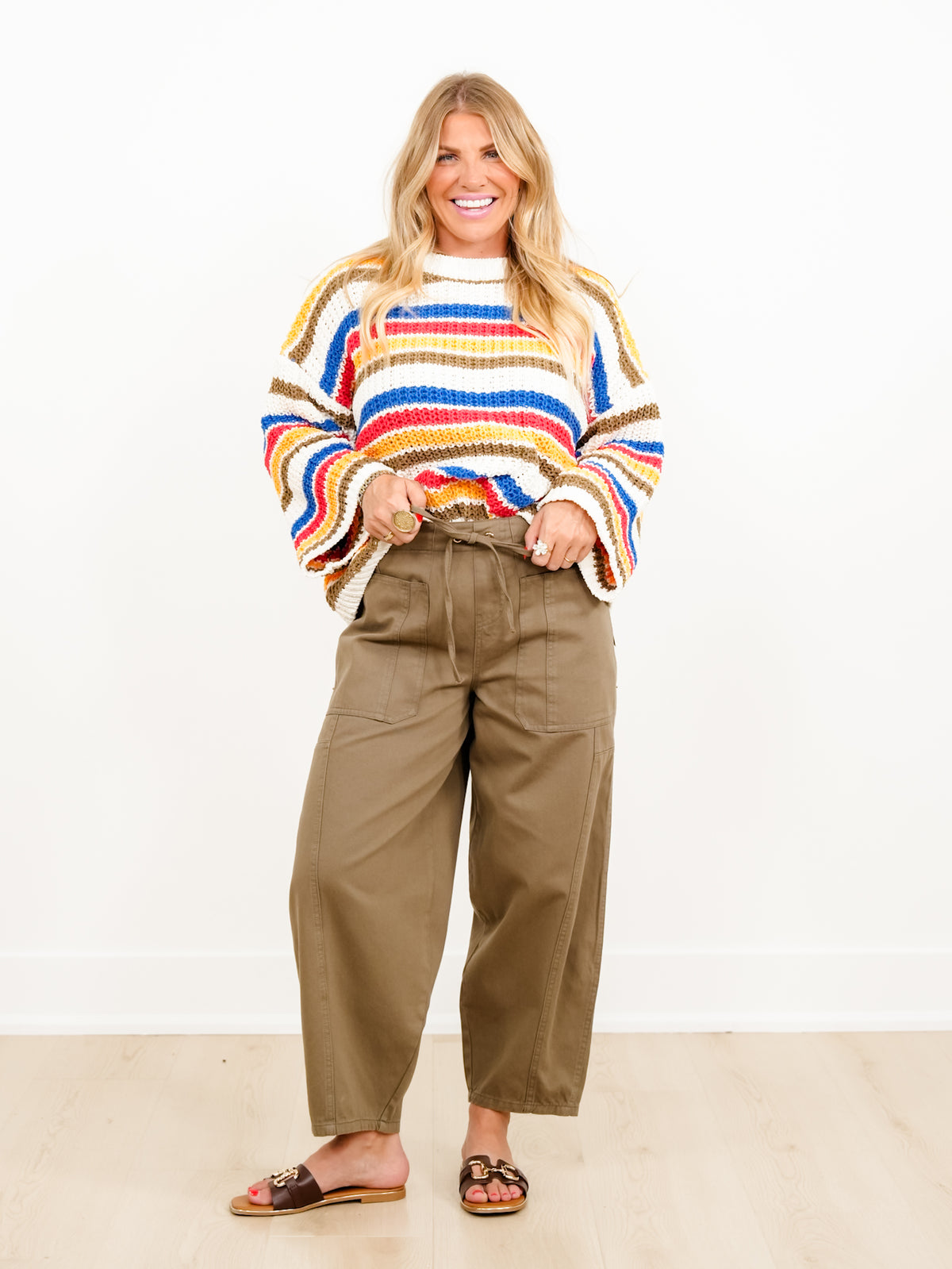 POL Multi Color Stripe Long Sleeve Pullover Sweater - Freckled Poppy