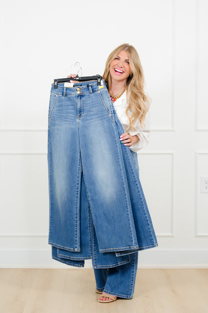 Judy Blue High Rise Medium Wash Multiple Inseam Column Jeans with Trouser Styling - Freckled Poppy