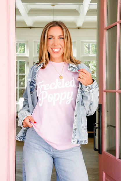 Plus/Reg Pink Short Sleeve "Freckled Poppy" Graphic Tee - Freckled Poppy
