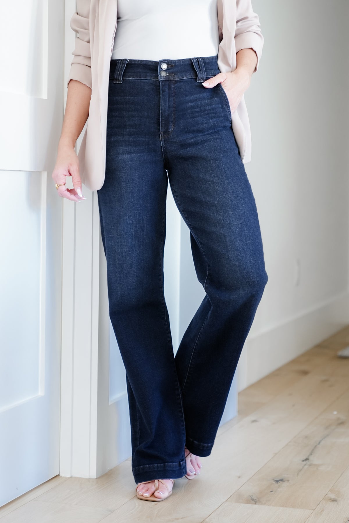 Restock! Judy Blue Multi Inseam "The Everly" Trouser Dark Wash Trouser Wide Leg Jeans