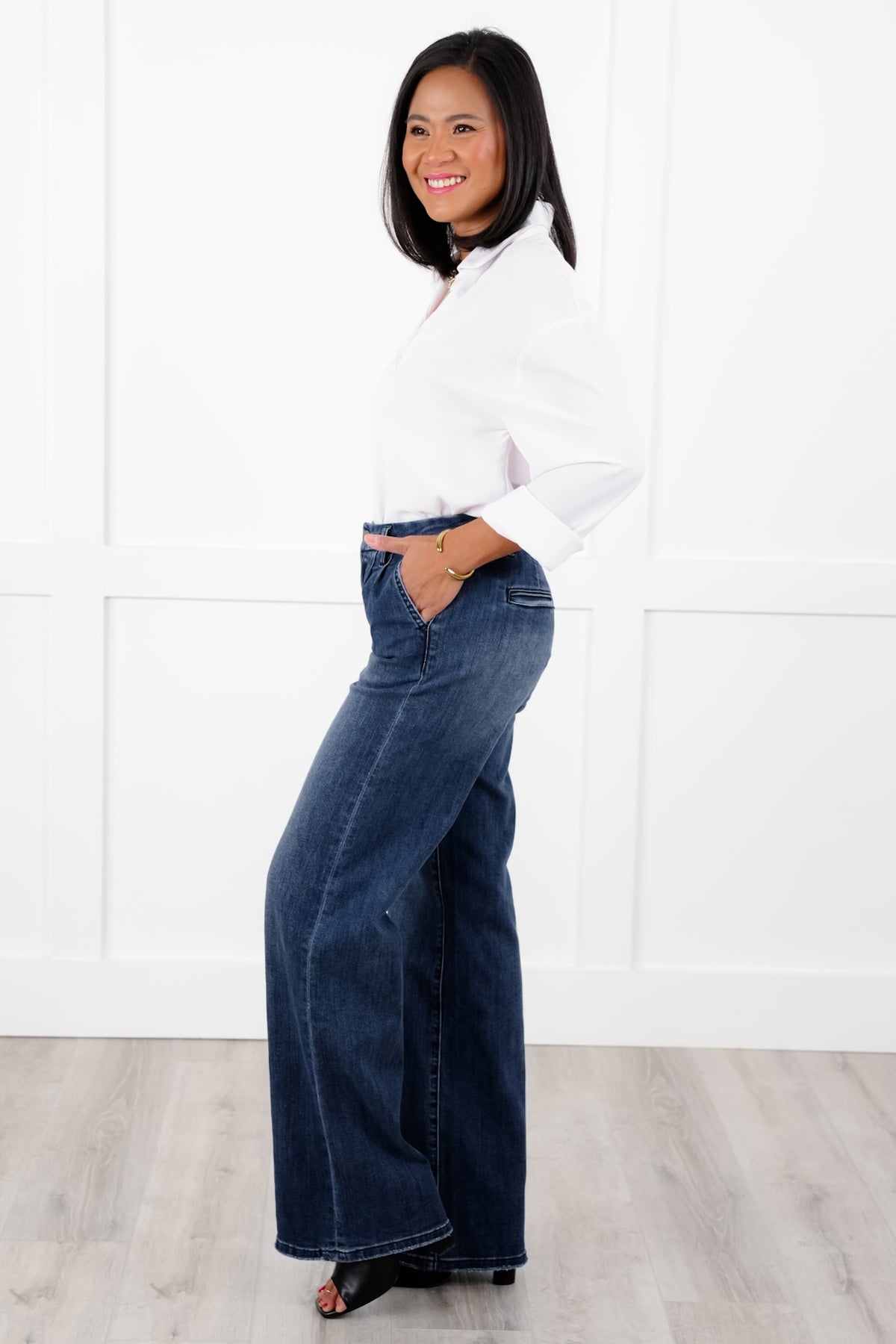 Mica High Rise Dark Wash Wide Leg Jeans - Freckled Poppy