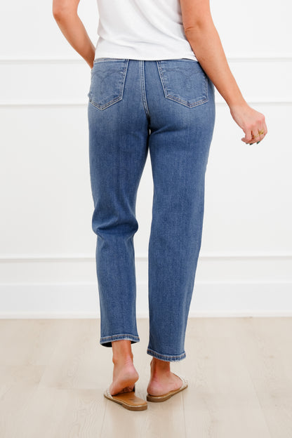 Judy Blue High Rise Medium Wash Ankle Length Straight Leg Jeans - Freckled Poppy