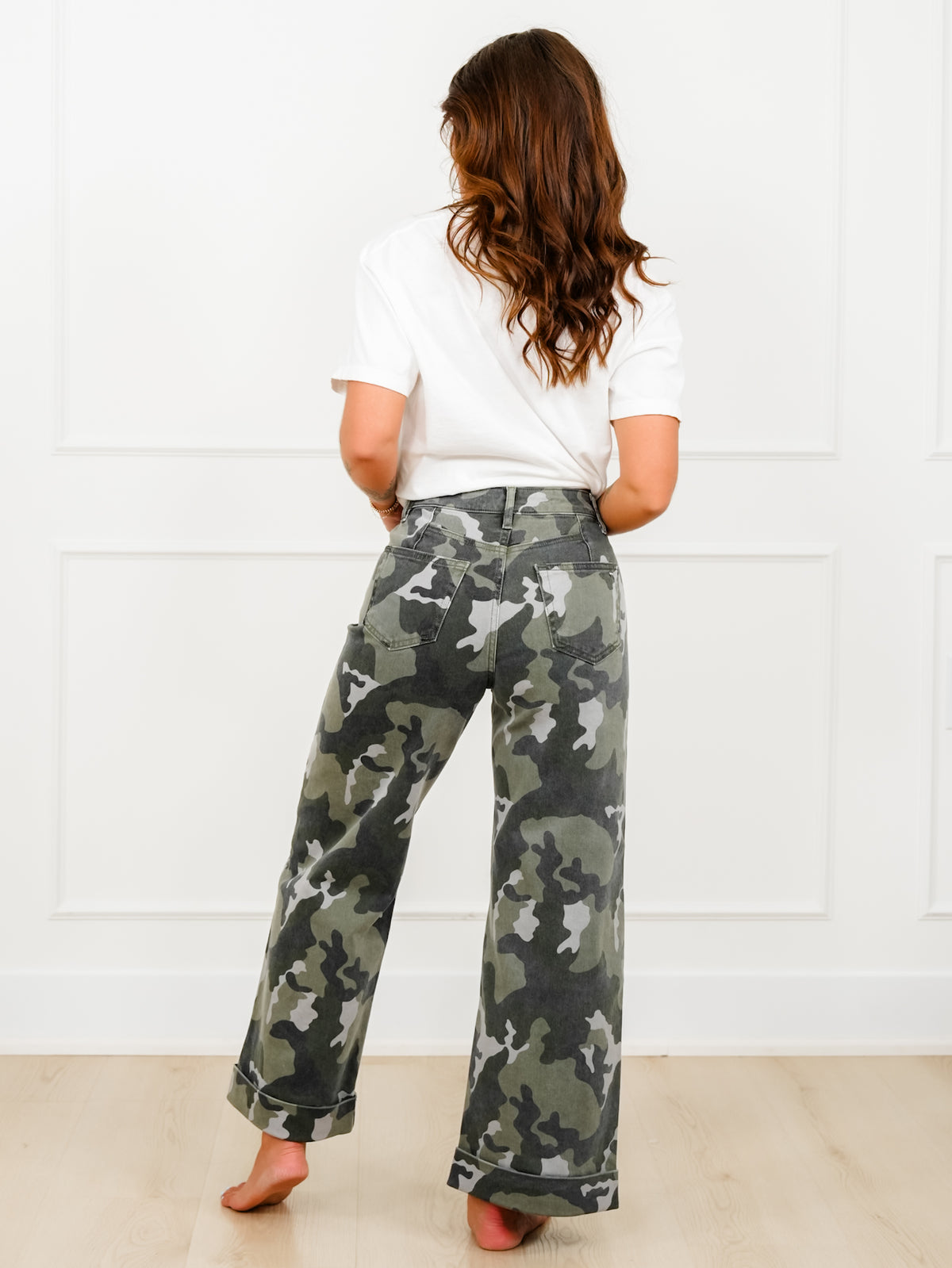 Mica High Rise Camo Wide Leg Cuffed Hem Jeans - Freckled Poppy