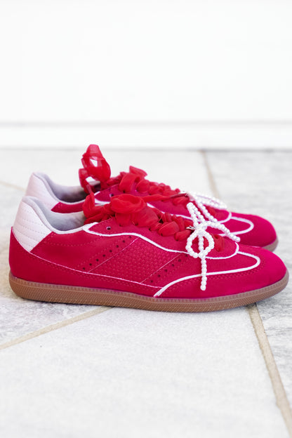 Shu Shop Lace Up Sneaker with Pearl Bow - Freckled Poppy