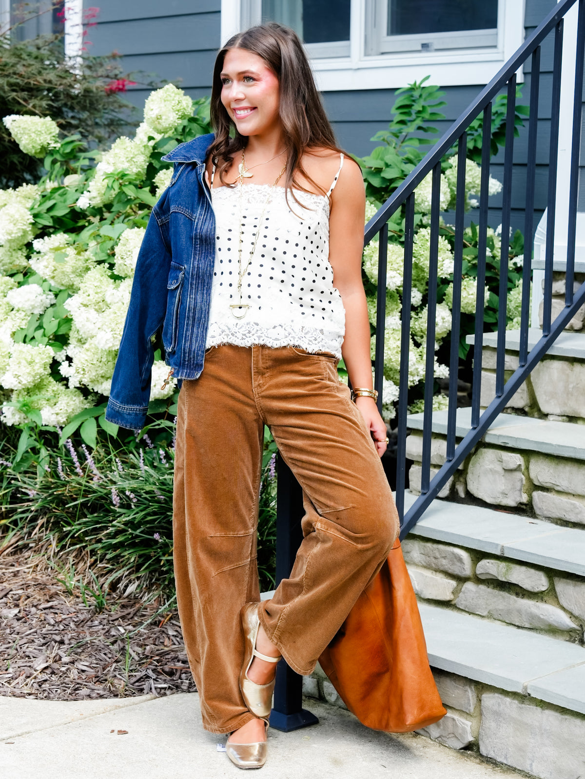 Risen High Rise Brown Corduroy Barrel Pants - Freckled Poppy