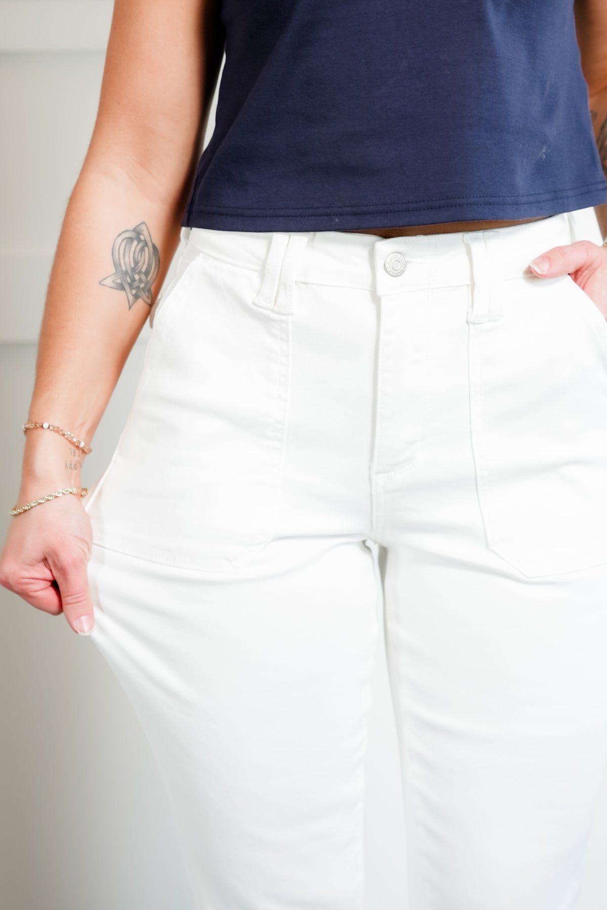 Judy Blue High Rise White Aurora Weekender Jean - Freckled Poppy