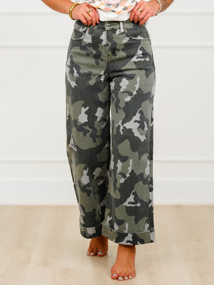 Mica High Rise Camo Wide Leg Cuffed Hem Jeans - Freckled Poppy