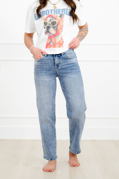 Restock! Risen High Rise Medium Wash Boyfriend Jeans - Freckled Poppy