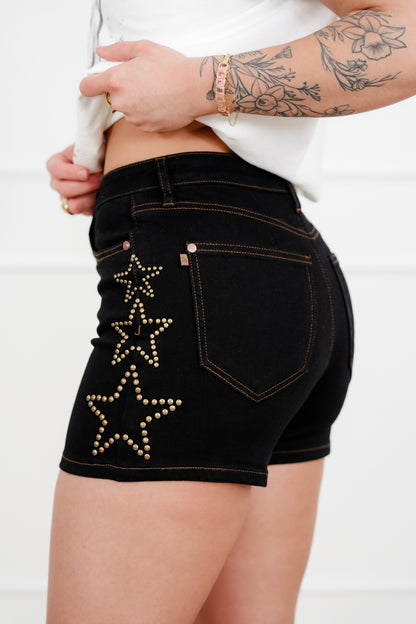 Judy Blue Black Star Studded Slim Shorts - Freckled Poppy