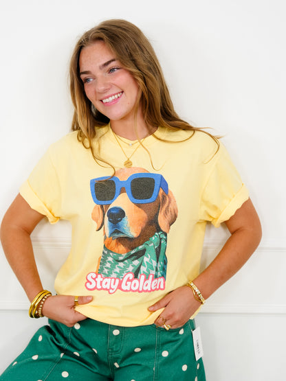 Plus/Reg Short Sleeve "Stay Golden" Graphic Tee - Freckled Poppy