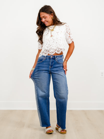 Risen High Rise Medium Wash Slouchy Barrel Jeans With Contrasting Wash - Freckled Poppy