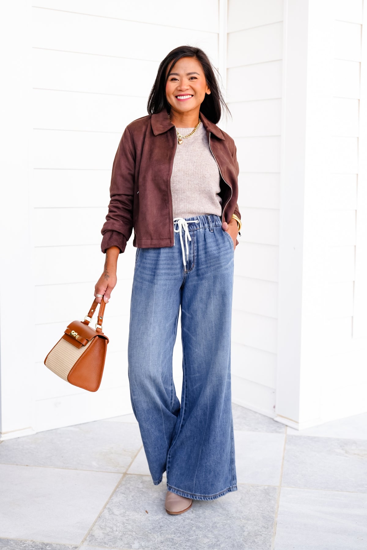 Judy Blue High Rise Dark Wash Elastic Waistband Featherweight Palazzo Jeans - Freckled Poppy