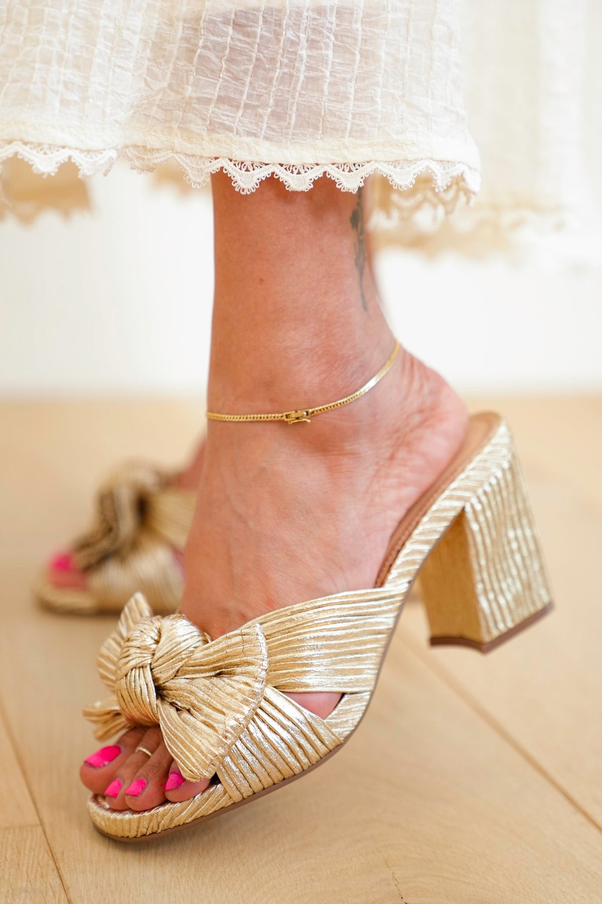 MIA Pleated Open Toe Mule with Knotted Bow - Freckled Poppy