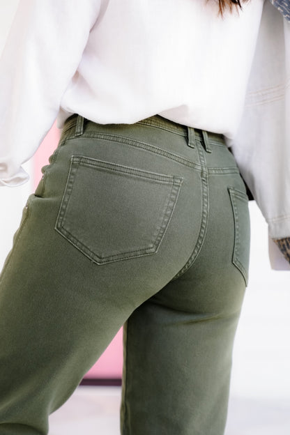 Mica High Rise Green Ankle Straight Leg Barrel Jeans - Freckled Poppy